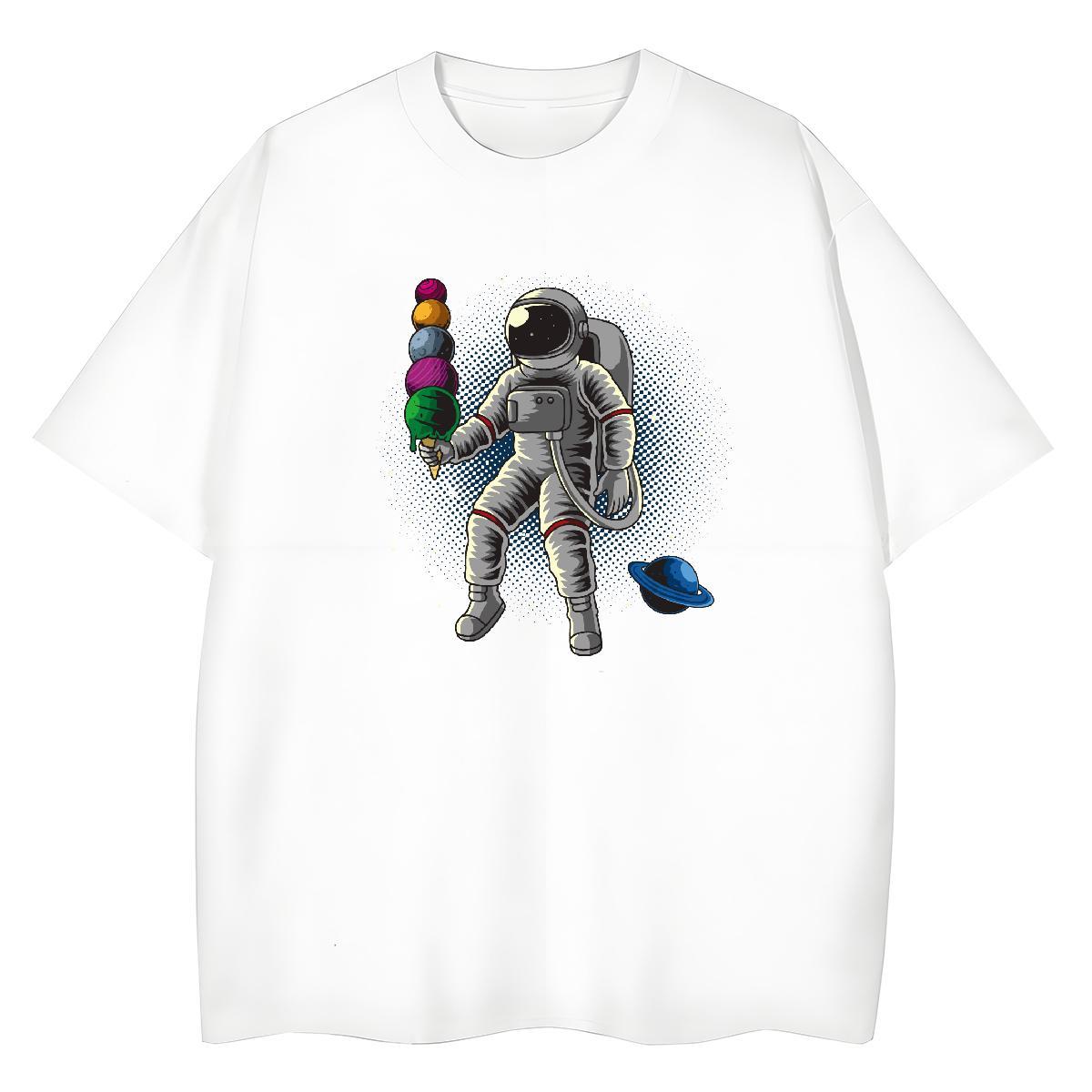 Loose fit Unisex Tshirts 230g Pure Cotton cosmonaut Daily Outfit Woman T Shirts Breathable Short Sleeve Oversized Tops