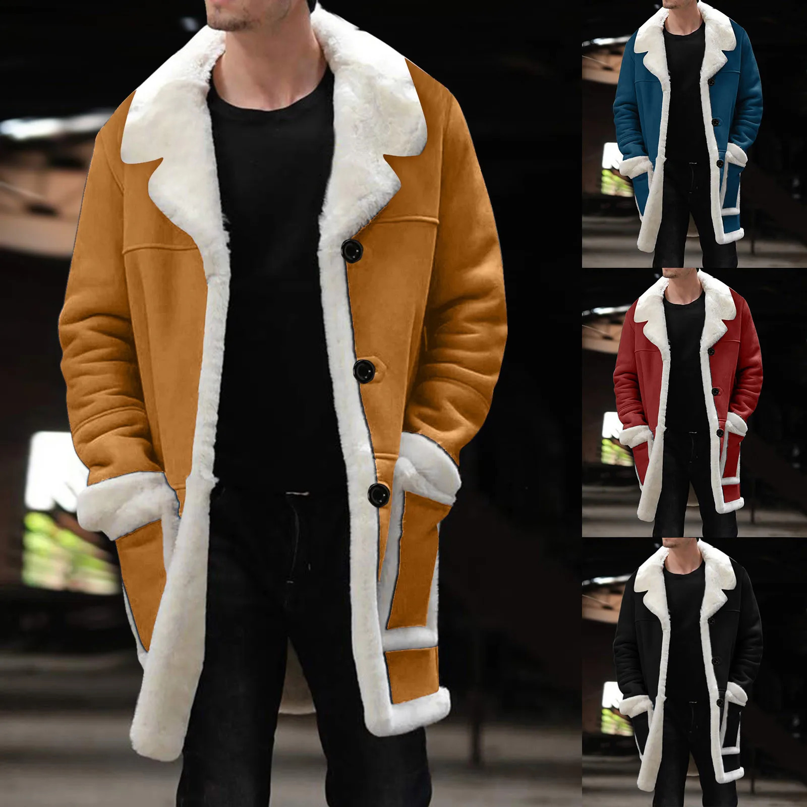Men Plus Size Winter Coat Lapel Collar Long Sleeve Padded Leather Jacket Vintage Thicken Coat Sheepskin Winter Clothes for Man 240822