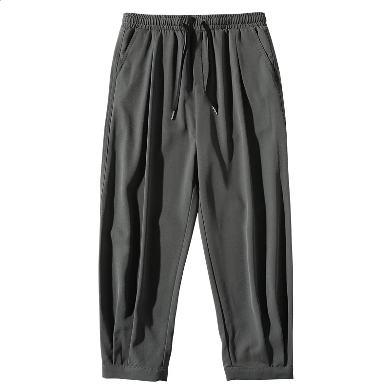 Ice Silk Summer Mens Anklelength Pants Solid Loose Quick Dry Casual Elastic Lightweight Joggers Thin Business 240822