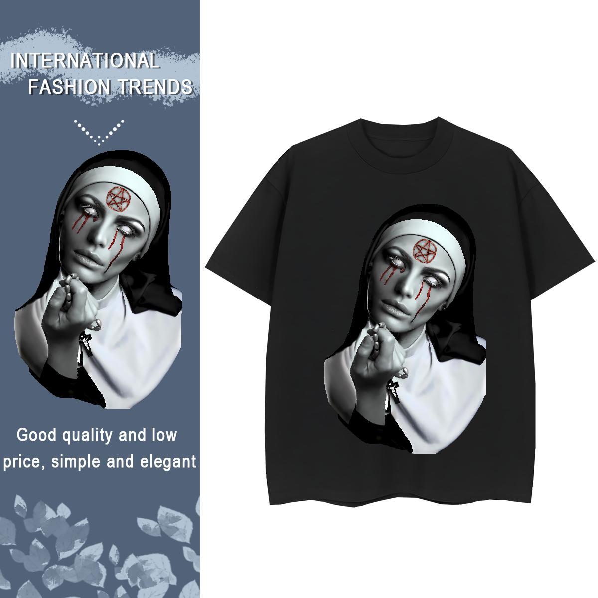 Nice Lady T shirt 230g 100% Cotton nun Sports Casual T Shirts Women Breathable Crew Neck Custom Cartoon Tees Shirts