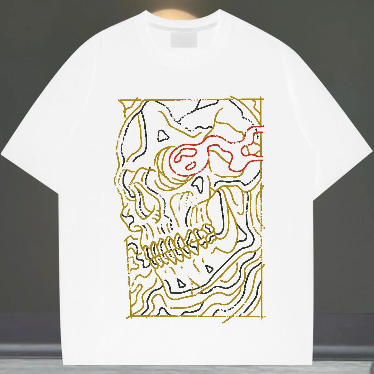 Wholesale T Shirt For Man 230g Cotton skull Casual Beach Custom Cartoon Crew Neck Breathable Men Tees Brand Wear