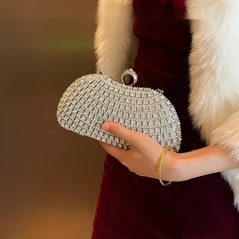 Women Gold Color Rhinestones Clutch Bags Crystal Evening Purse Stones Metal Clutches Small Handbag Fashion Party Wedding Bag 240822