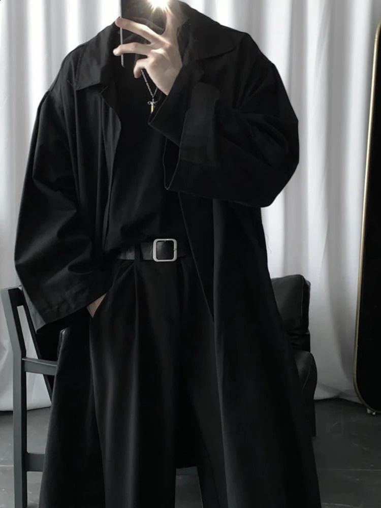 Spring Mid-length Trench Coat Mens All-match Loose Coat Hong Kong Style Trendy Personality Handsome Over-the-knee Coat 240822
