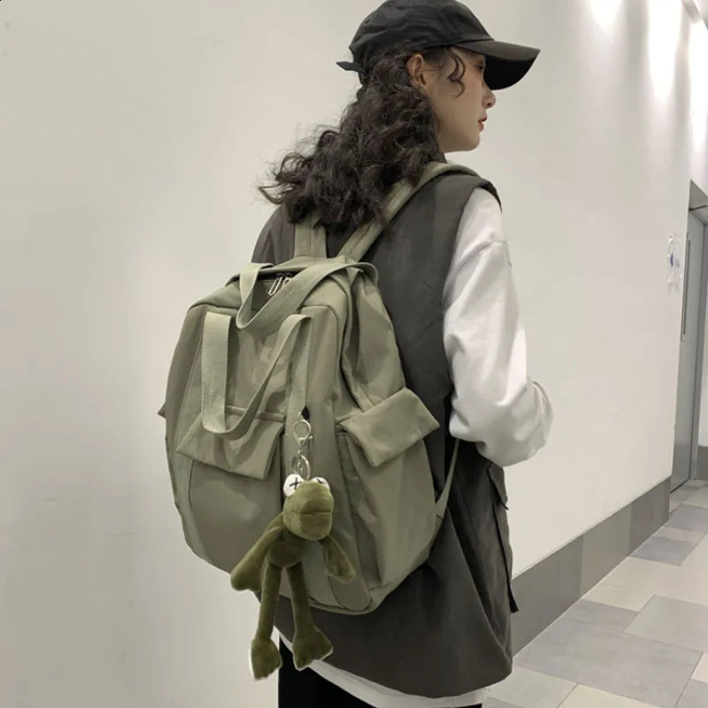 Backpack Korean Style Harajuku Multifunction Travel Large Capacity Retro Solid Waterproof Bag Students Preppy 240822