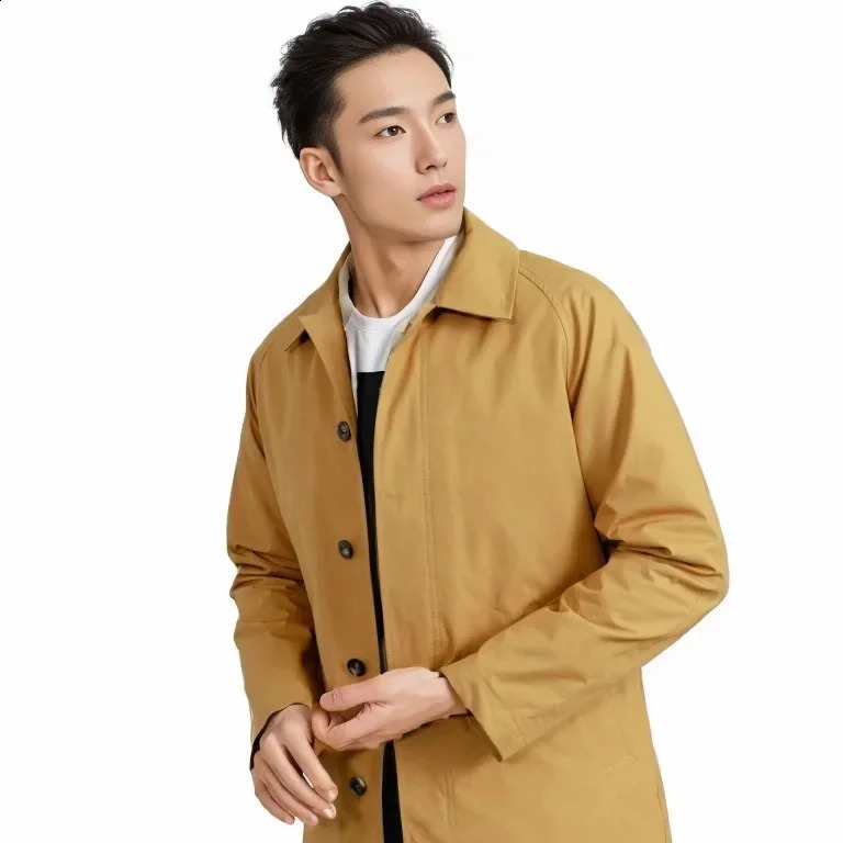 European and American Mens Solid Color Lapel Slim Fit Single-breasted Casual Windbreaker Coat for Spring and Autumn 240822