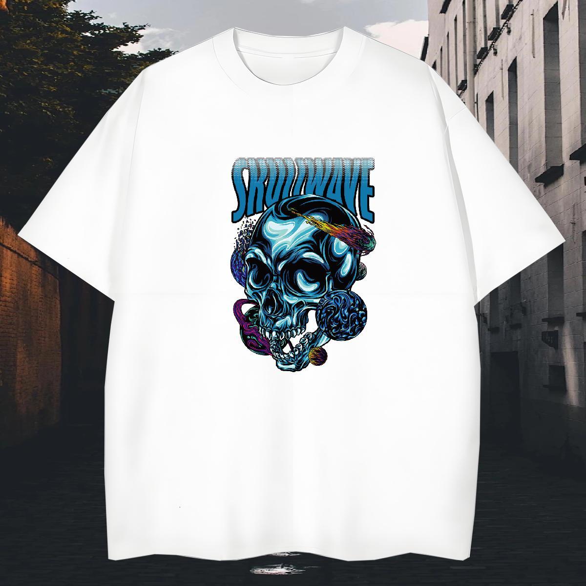 High Quality Men T Shirts 230g Pure Cotton skull Spring Summer Black Oversized Round Neck Short Sleeve Mens Tshirts Custom Tops Tees