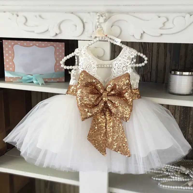 Princess child baby girl cute bow tie sequin dress lace transparent sleeveless mini dress holiday party blank cute dress W240823