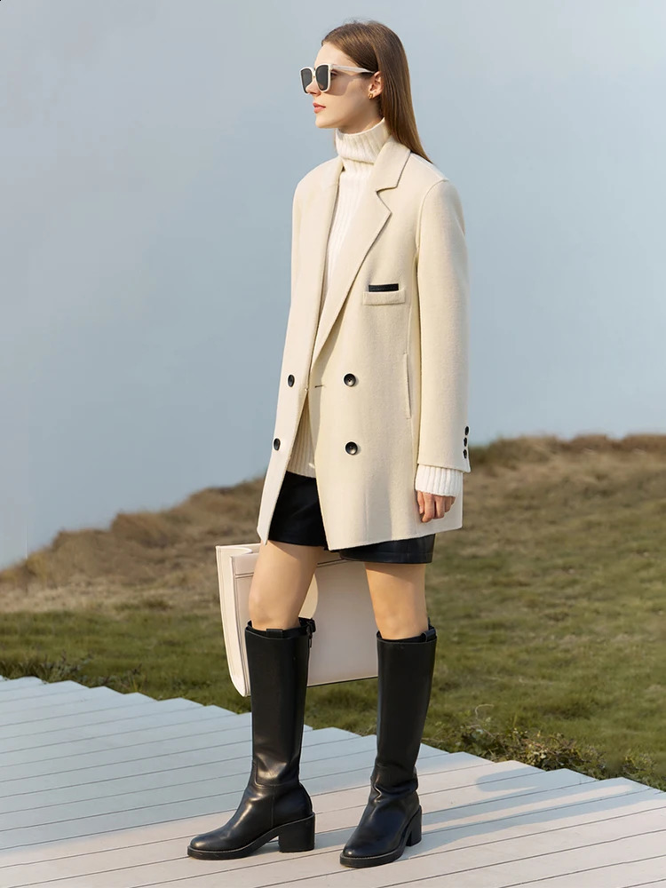 AMII Minimalist Woolen Coat for Women Winter Mid-long Loose Office Lady Blends Turn-down Collar Casual Jackets 12324024 240822