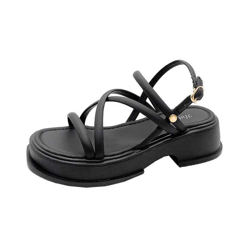 Summer Chunky Women Sandals Fashion Elegant Narrow Band Thick High Heel Slides Ladies Comfort Gladiator Sandalias Shoes CL240806