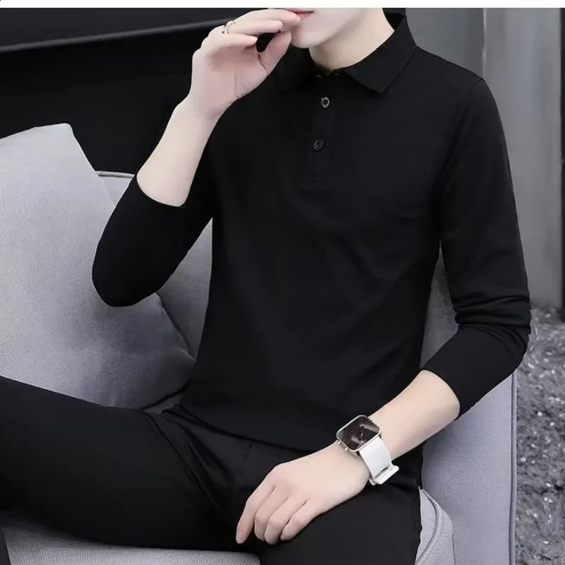 Wholesale long sleeved polo shirts for men autumn felt cotton foreign trade inventory clothing mens simple lapel tops 240823