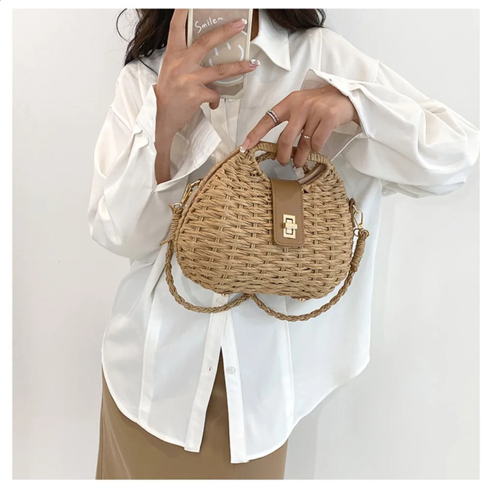 Women Elegant Fashion Straw Woven Rattan Bag Rope Crossbody Sling Shoulder Beach 240823Z