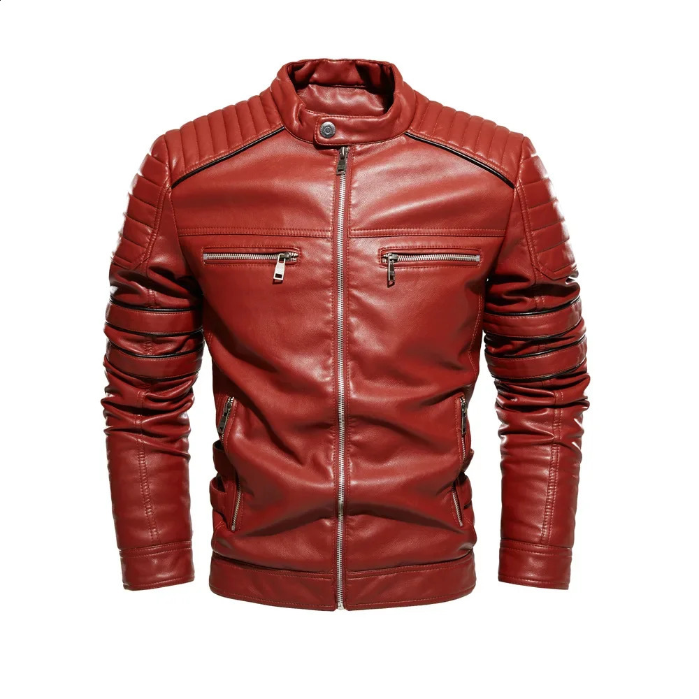 Mens Leather Jacket British Mens PU Jacket Stand Collar Slim Fitting Plush Oversized Leather Jacket 240822