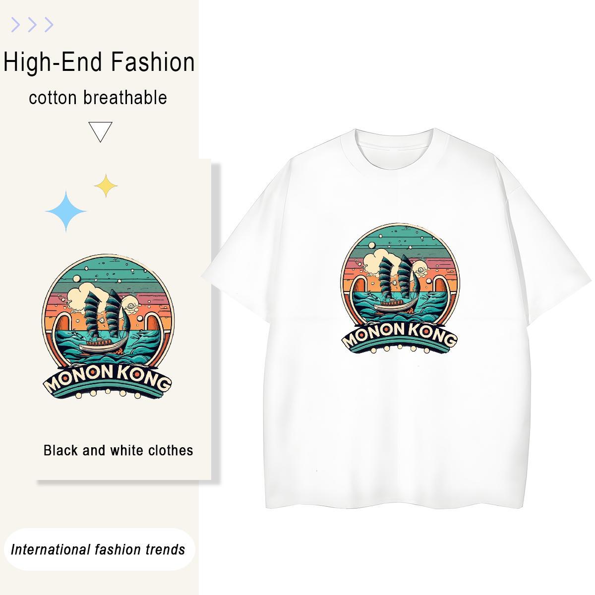Popular T shirt 230g Cotton sea wave Casual Daily Wear Graphic Breathable Short Sleeve Couples T Shirts Fashion Designer Tops Tees