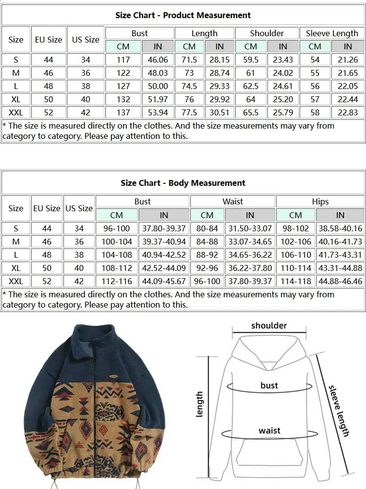 Ethnic Aztec Printed Jackets for Men Turtleneck Zip Fly Fluffy Jacket Winter Streetwear Unisex Warm Outerwear Z50662 240822