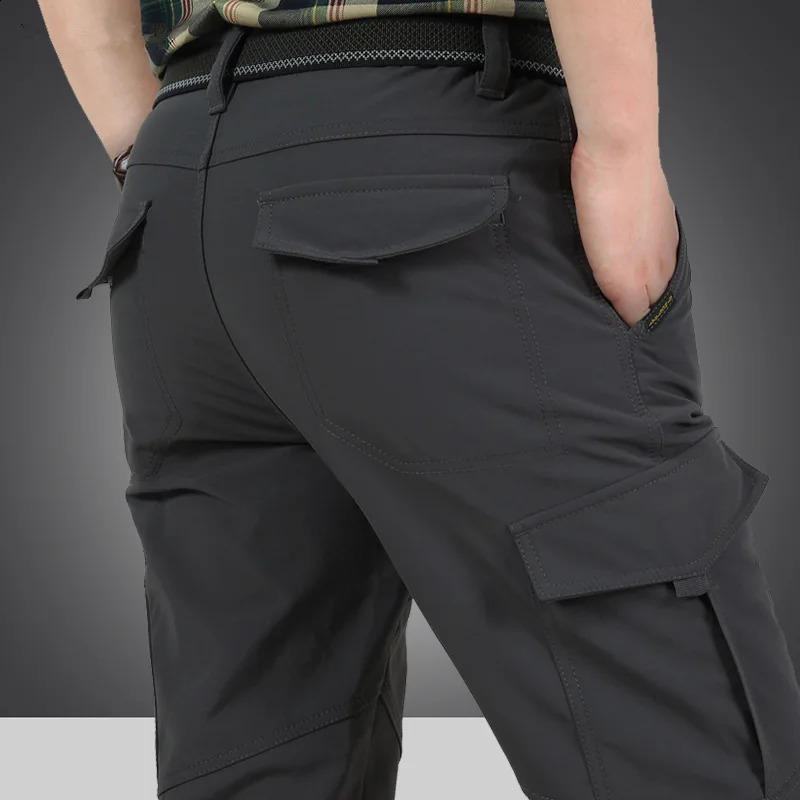 Winter Thick Fleece Warm Stretch Causal Pants Men SoftShell Waterproof Thermal Warm Cargo Pants Tactical Long Trousers 240823