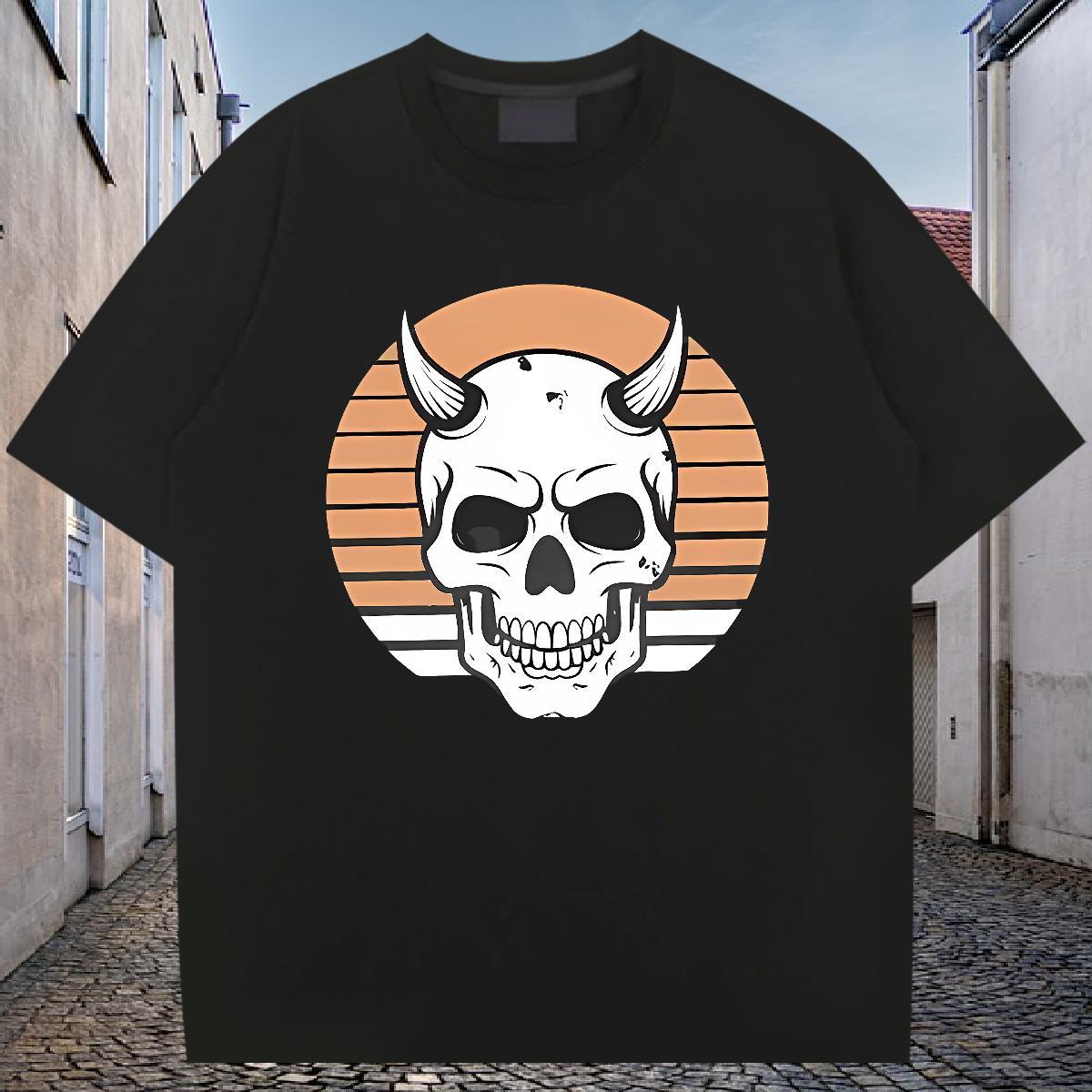 Brand Man T Shirts 230g Cotton skull Outdoor Black Oversized Round Neck Short Sleeve Tshirts Classic Casual Tee Shirt