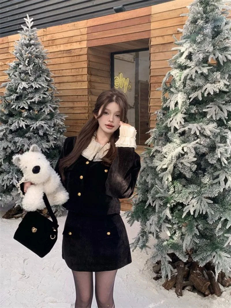 Temperament Stringy Selvedge Splice Coat Hip Wrap Skirt Two-piece Set Women Fashion Bead Lace O-Neck Celebrity Sweet Slim Suit 240823