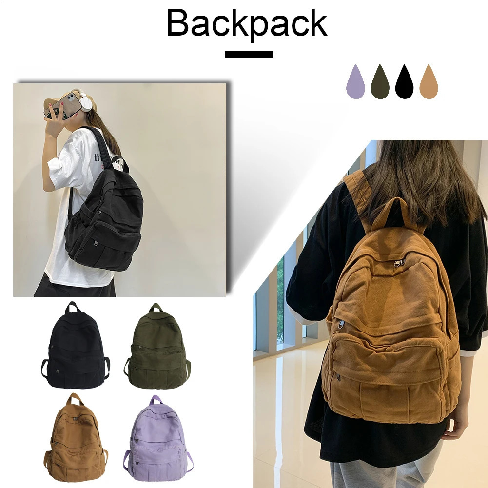 Womens Large Capacity Travel Bag High School College Students Canvas Backpack Laptop Books Bag Casual Commuting Knapsack 240822