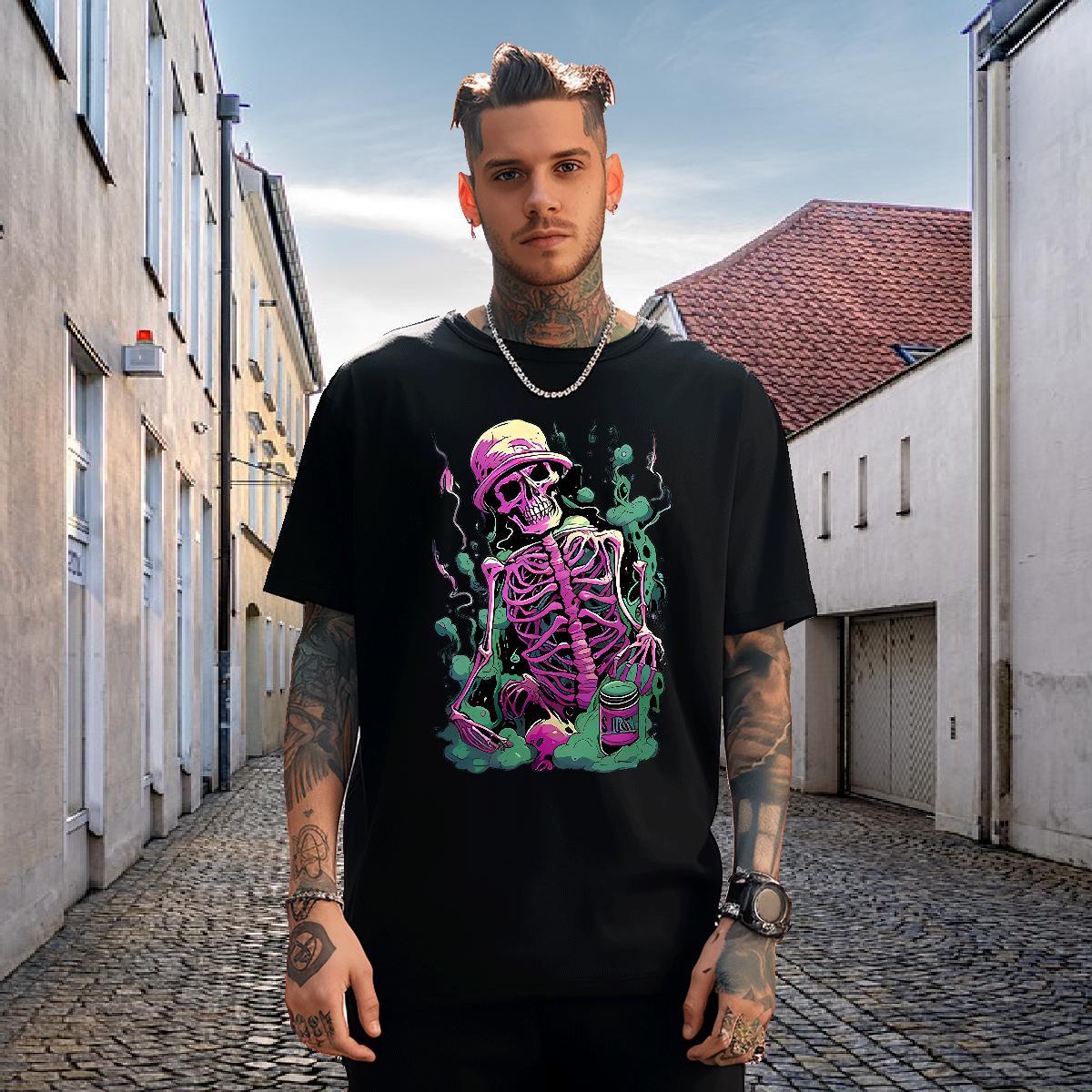 Soft Men T Shirts 100% Cotton 230g skull Sports Casual Cartoon Printing L-4XL Short Sleeve O-Neck Tshirt for Man Woman Fashion Designer Tee Shirt
