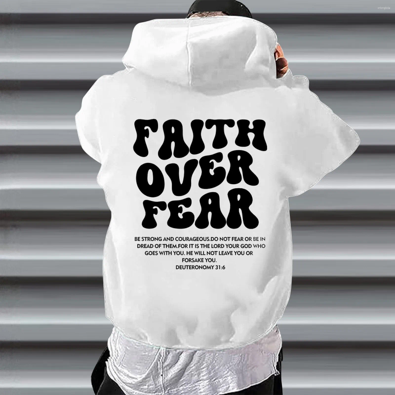Men's Hoodies FAITH OVER FEAR Hoodie Casual Letter Print Hooded Sweatshirt Pullove White For Male Unisex Long-sleeved