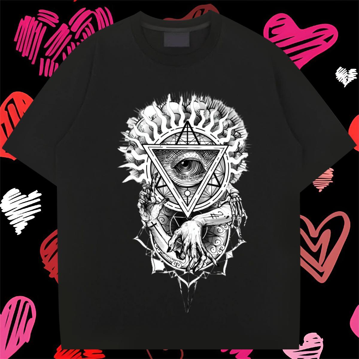 Comfortable T-Shirts for Men 230g 100% Cotton eye of the devil High Street Hip Hop Custom Print Oversized Crew Neck Breathable Men Tops Tees New Arriv