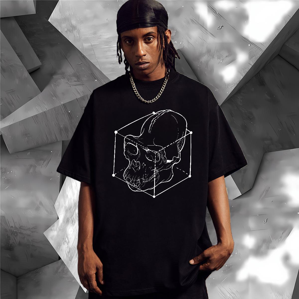 Loose Fit T Shirt For Man 230g Pure Cotton skull Outdoor Black Oversized O-Neck Short Sleeve Men Tops Tees 2024 Designer Wear