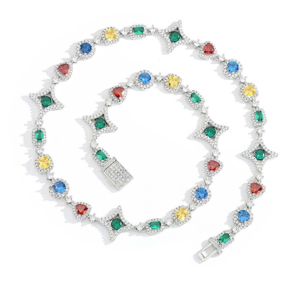Hip Hop Colored Imitation Gemstone Chain Necklaces Bracelets Women Jewelry Gift
