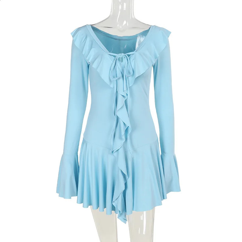 Autumn Style Casual Slim Sexy Ruffled Long Sleeve Dress Women Elegant Sexy Party Club Clothing 240823