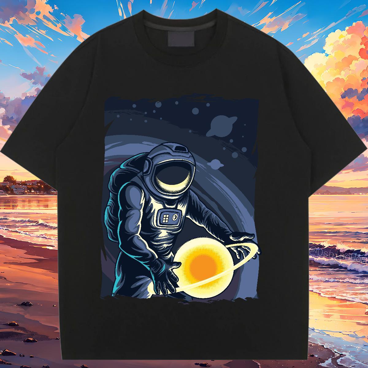 Female Woman Tshirt 230g Pure Cotton spaceman Hip Hop Street T-Shirts for Women Round Neck Short Sleeve Skull Tops Tees