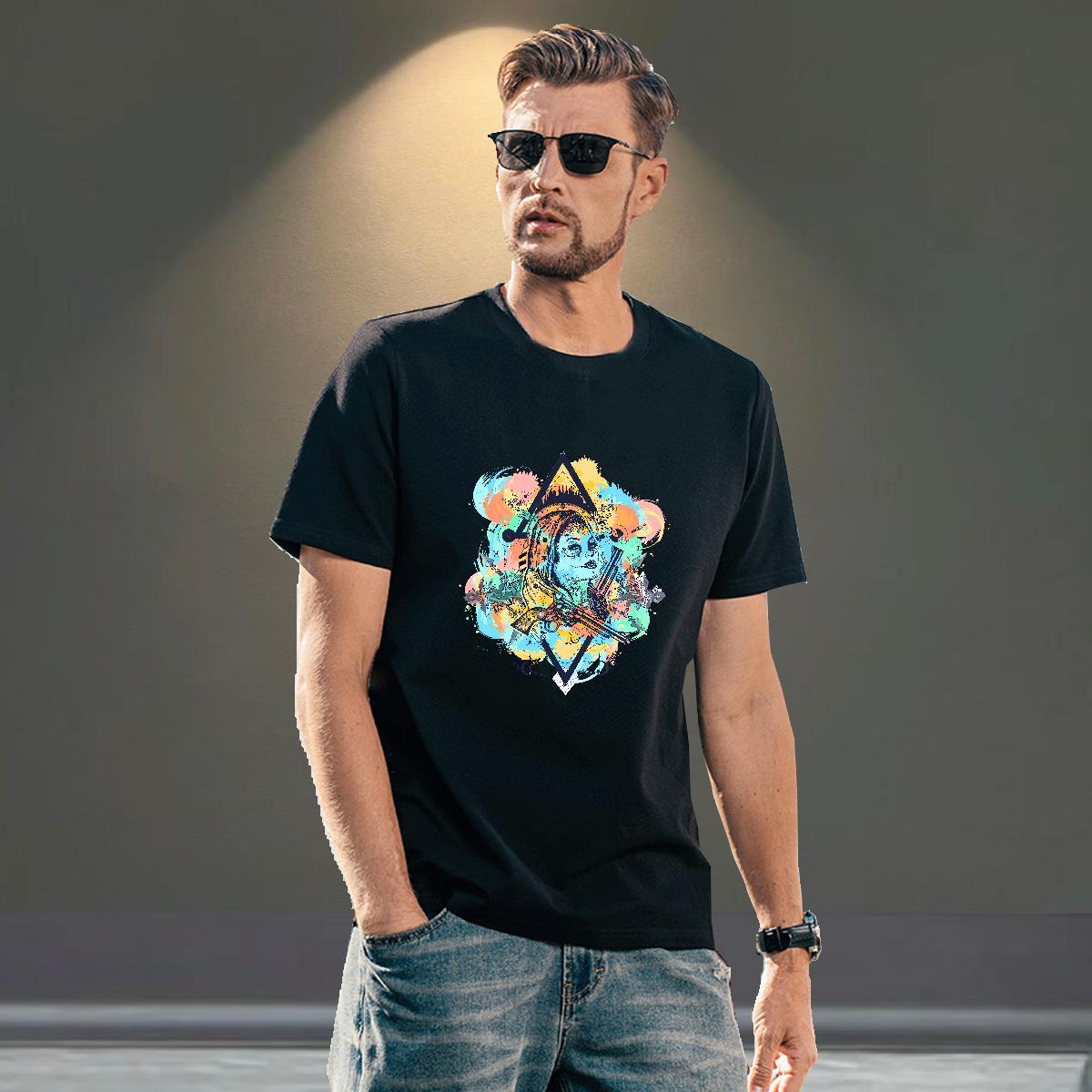 TOP Quality T-Shirts 230g 100% Cotton eye of the devil Street Floral Print O-Neck Short Sleeve Men Tops Tees New Tees Shirts