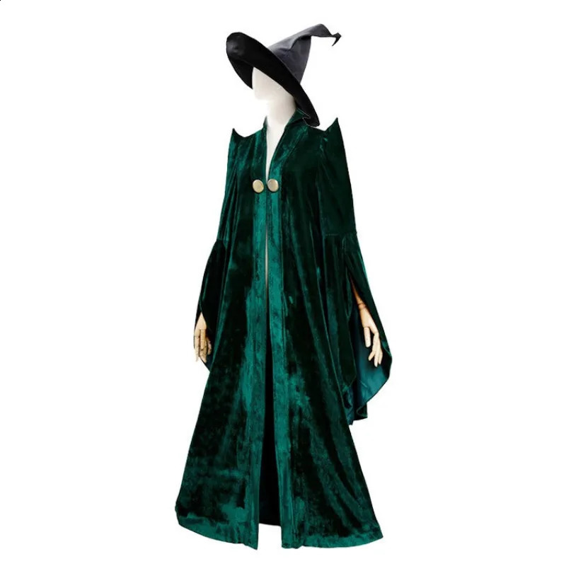 High quality Professor Minerva McGonagall cosplay costume green horn velvet Halloween carnival 240823