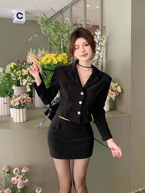 Lengthened Thickened Cotton-Padded Large Size Chic Style High-End Sense Suit Jacket Temperament Half Skirt Two-Piece Set Women 240823