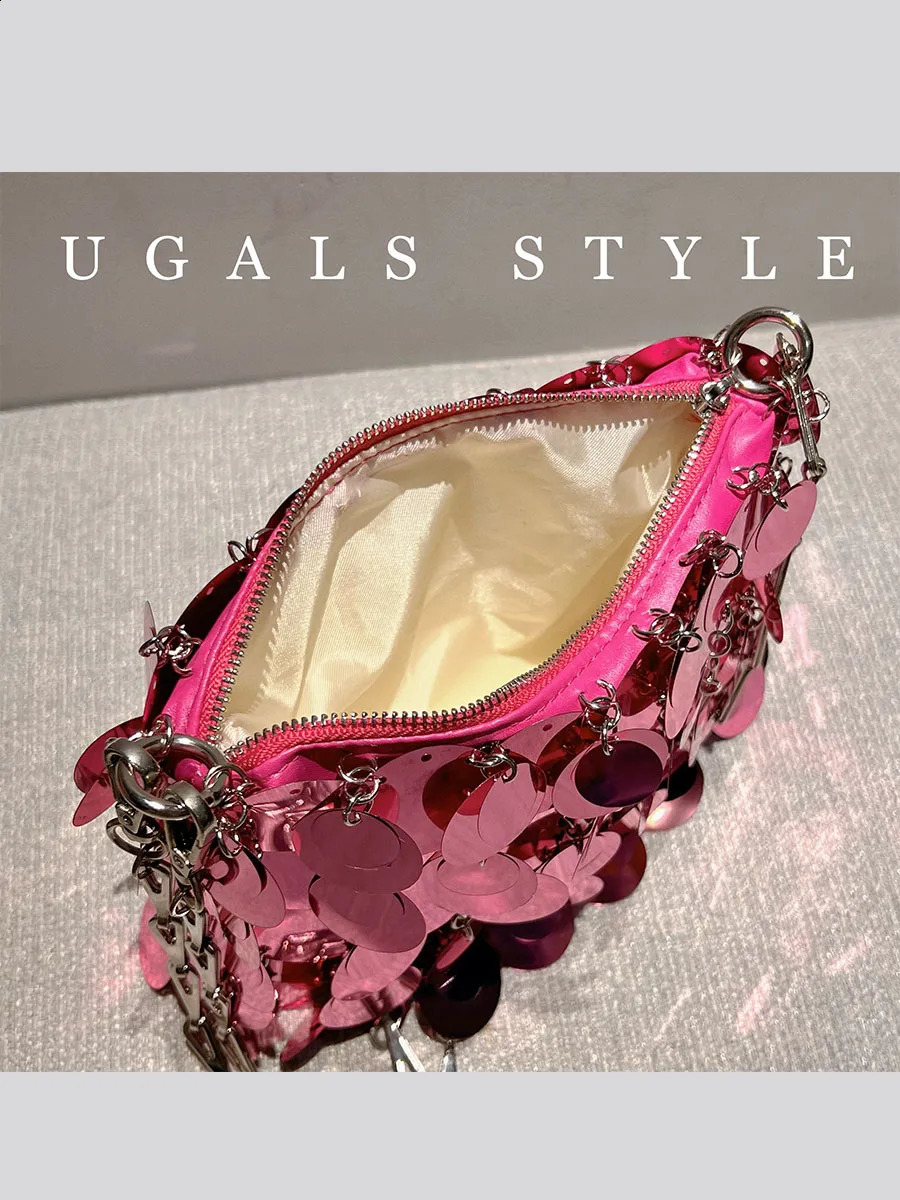 Silver Gold Sequins Chain Woven Bag Women Hollow Evening Bags Clutch Wedding Shoulder Crossbody Bag 240823