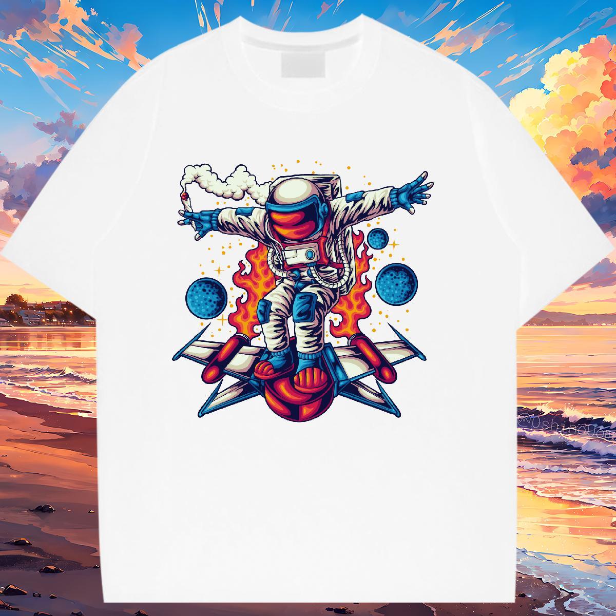 Designer Couples T Shirts 100% Cotton 230g universe Home Outdoor T-Shirts for Women Crew Neck Cartoon Print Polos