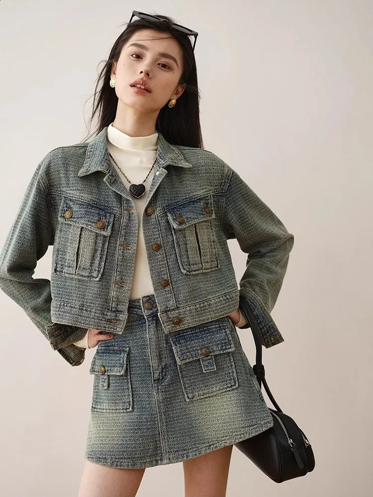 Womens cow fashion set retro n short jacket casual slimming short skirt two-piece set 240823