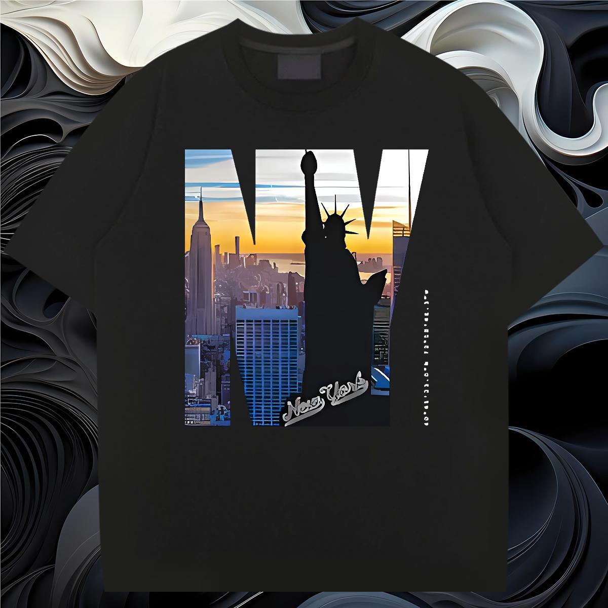 High Quality T Shirts Men 230g 100% Cotton Statue of Liberty Sport DIY Printed Short Sleeve O-Neck Couples T Shirts Fashion New Tees Shirts