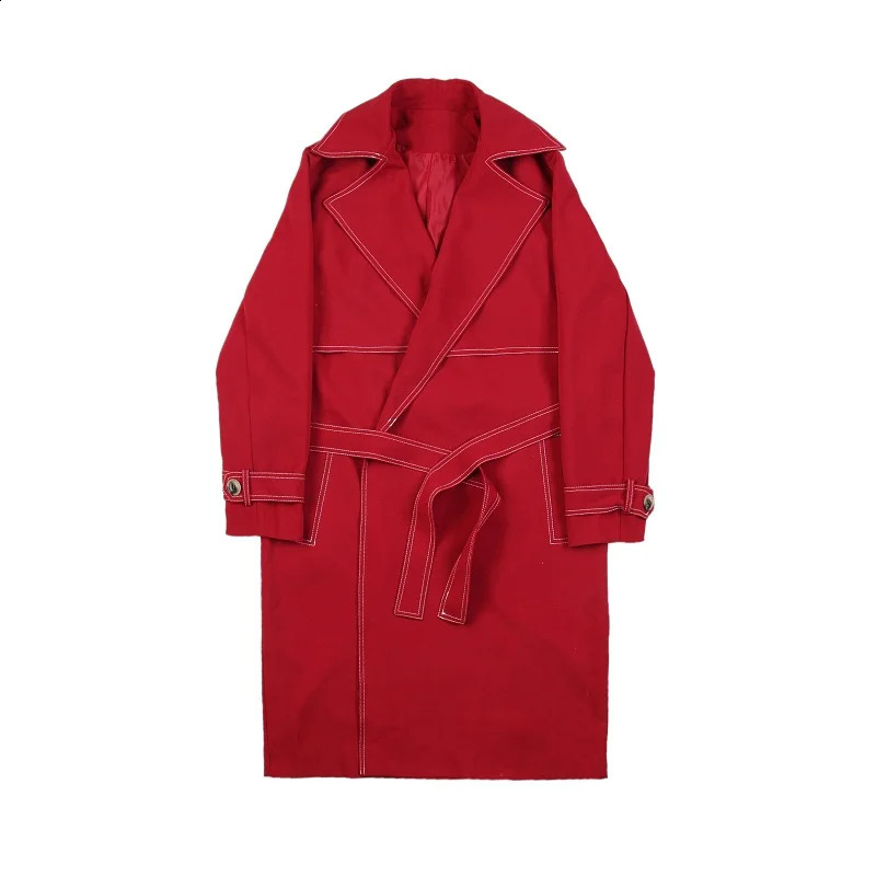 Men Loose Casual Long Jacket Trench Coat Outerwear Male Women Vintage Streetwear Hip Hop Red Cardigan Windbreaker Overcoat 240822