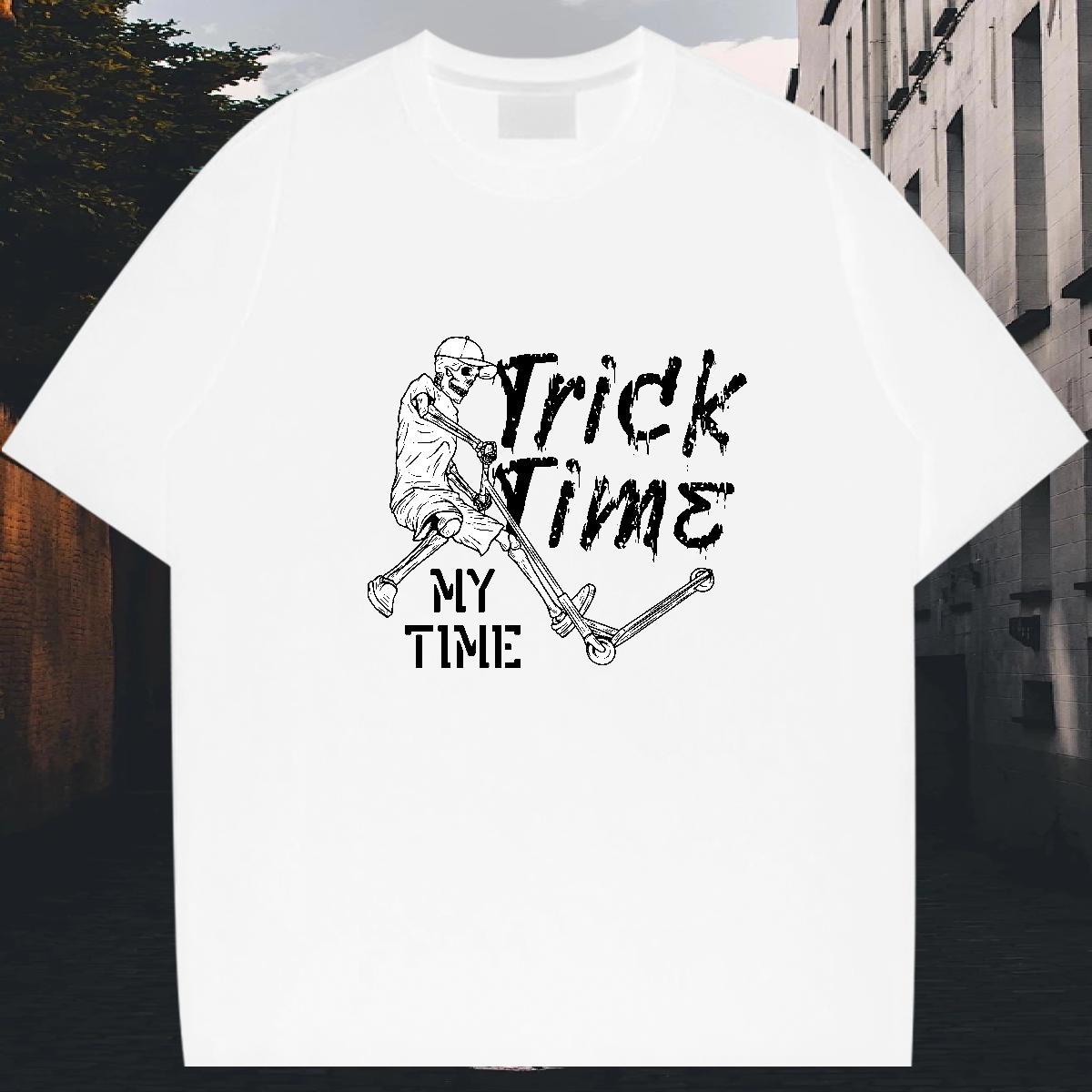 Loose Fit T-Shirts for Men 230g Pure Cotton skull Home Outdoor Custom Anime Breathable Men Clothes T-Shirt Classic Casual Tee Shirt