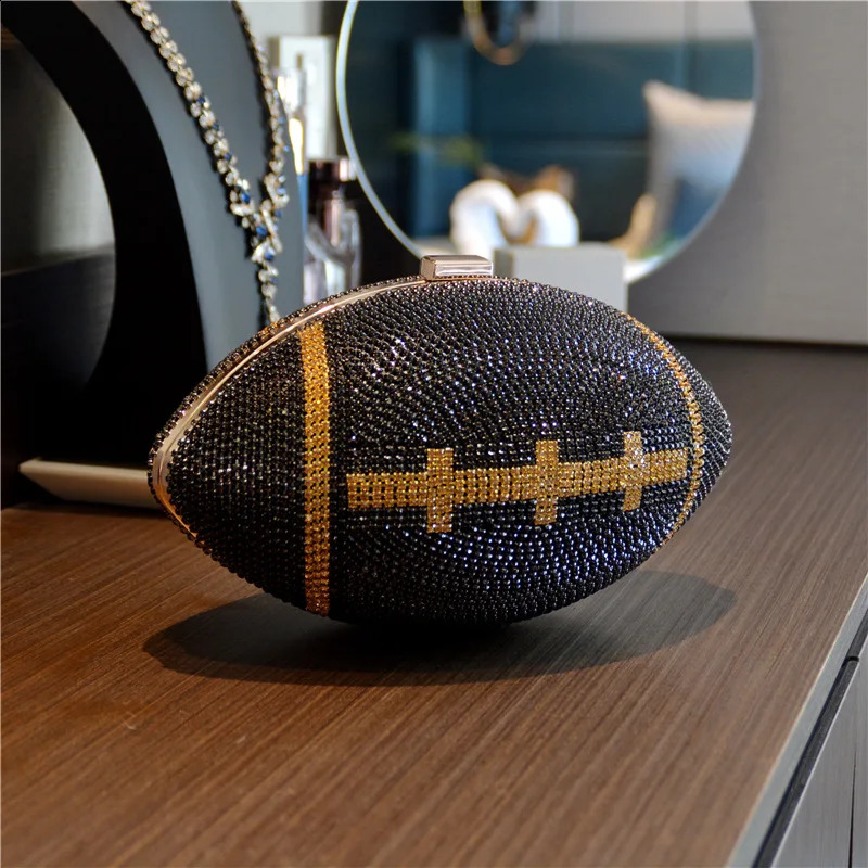 DHXJ XIYUAN Dia Evening Clutch Purse Bag Bridal Bling Football Shape Handbag Trendy Fashion One-shoulder Lady Rhinestone Bags 240823