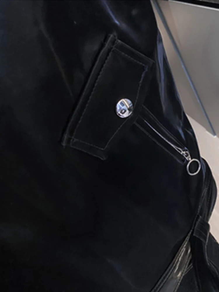 Mauroicardi Spring Autumn Cool Black Shiny Reflective Patent Pu Leather Biker Jacket Men Belt Zipper Plus Size European Fashion 240822