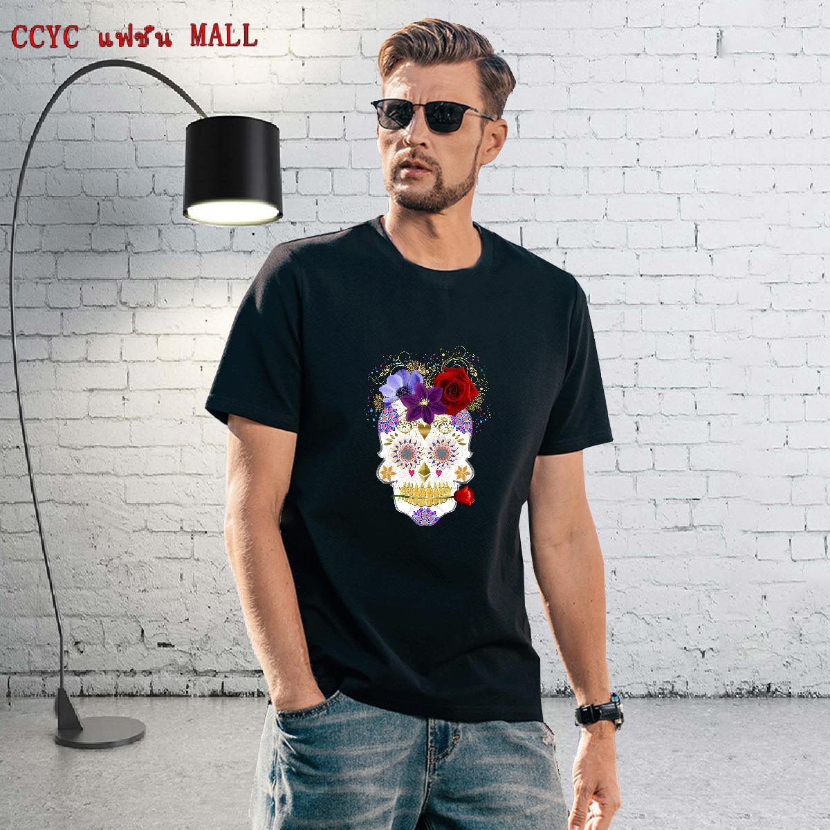 Loose Fit T Shirts Men 230g 100% Cotton skull Street Custom Printed O-Neck Short Sleeve Men Clothes T-Shirt 2024 New Top Tees