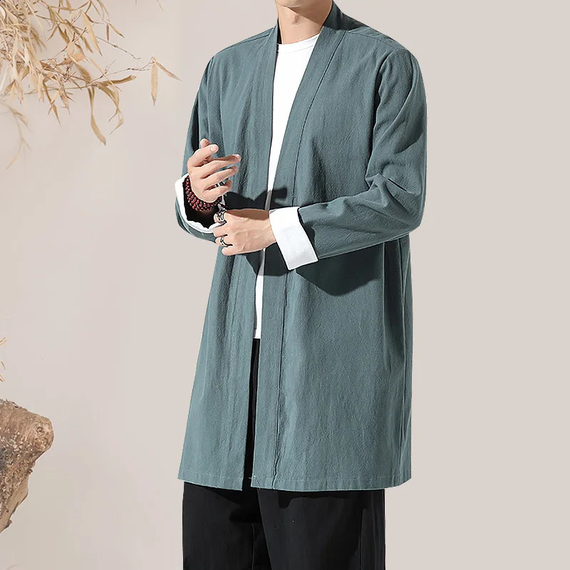 Mens Trench Coat Jacket Plus Size 4XL 5XL Kimono Casual Long Cardigan Jacket Male Solid Autumn Outerwear Tops jaqueta masculina 240822