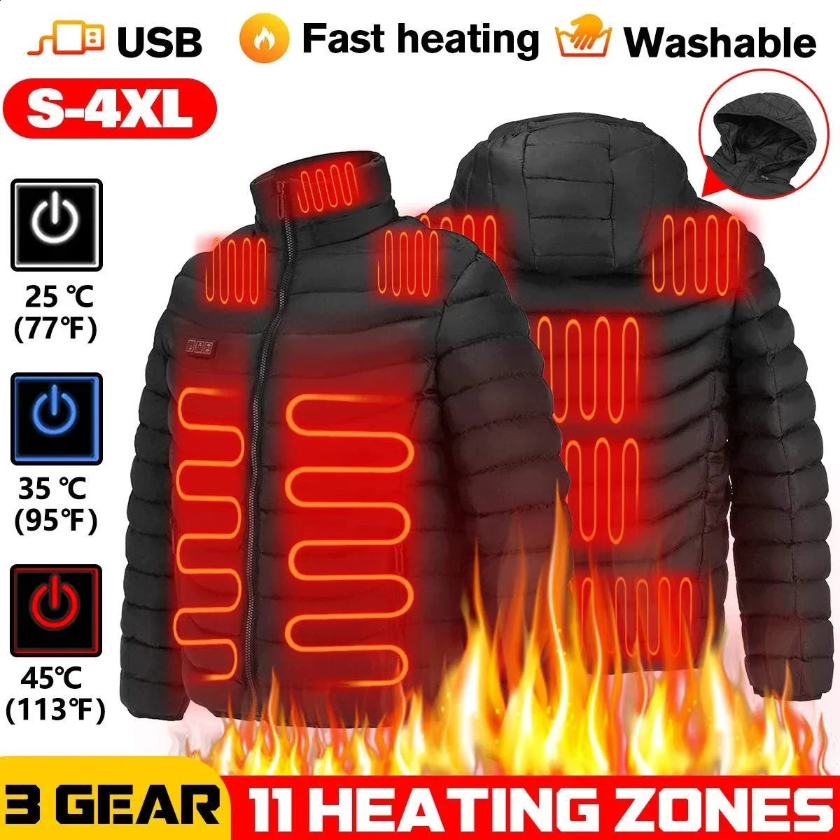 11 Zone Jacket Mens Winter Outdoor Camping Sweatshirt Graphene USB 240822