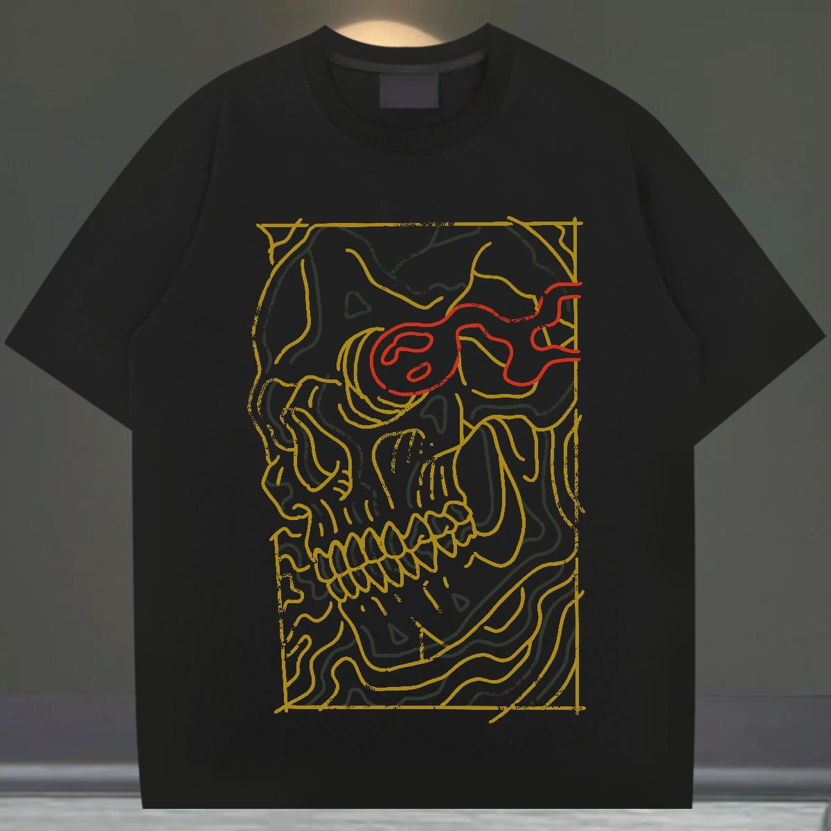 Wholesale T Shirt For Man 230g Cotton skull Casual Beach Custom Cartoon Crew Neck Breathable Men Tees Brand Wear