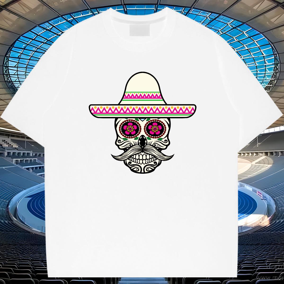 Loose T-Shirts for Men 230g 100% Cotton skull Casual Black White Breathable Short Sleeve Men Tees Fashion Clothings