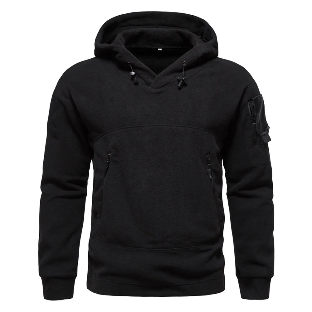Autumn Spring Wool Hoodie Mens Tactical Sweatshirt Outdoor Multi Pocket Polar Zipper Clothing 240823