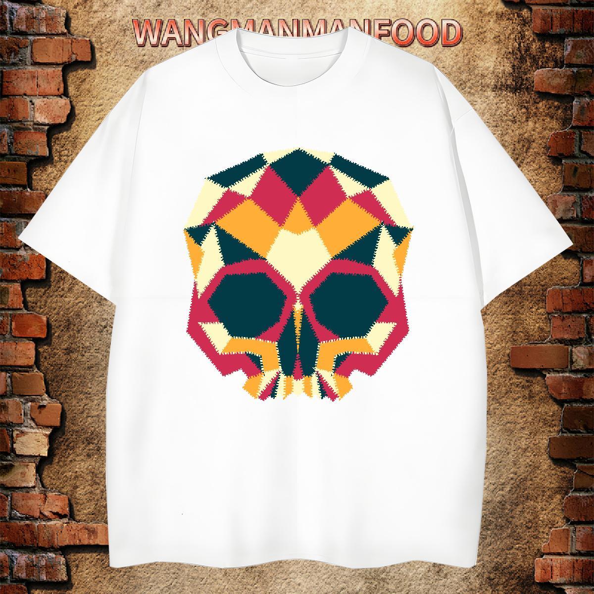 Loose T-Shirts 230g 100% Cotton skull Hip Hop Street Custom Print Oversized Crew Neck Tshirt for Man Woman 2024 Tshirts
