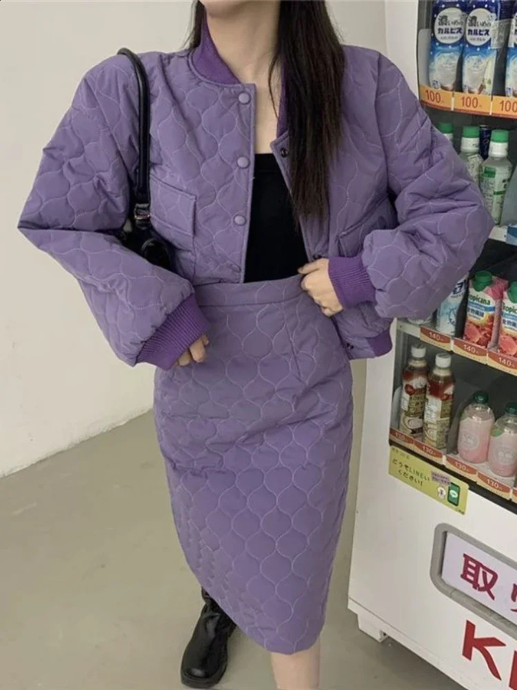 Winter Clothes Women Autumn Winter Cotton Jacket Two Piece Set Long Sleeved Large Pocket Jacket High Waisted Skirt Winter Coat 240823