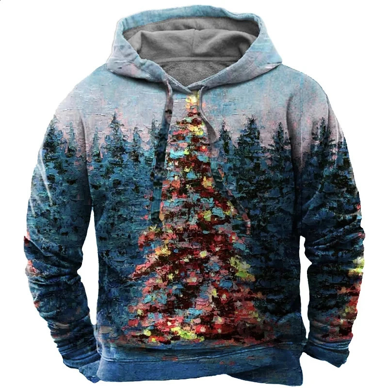 Christmas Mens Hooded Sweatshirt 3d Print Long Sleeve Pullover Autumn Winter Festive hoodies Oversized For Mens Sweater 240823