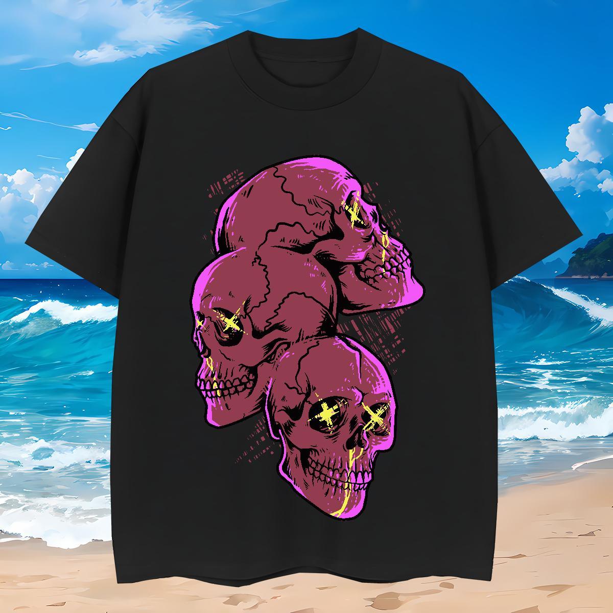 Comfortable Men T Shirts 230g Pure Cotton skull Daily Wear Plus Size Custom Breathable Tshirts 2024 Designer Clothes